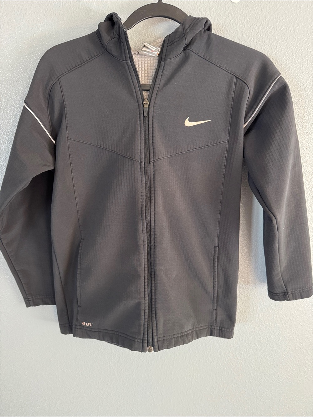 Nike Black Youth Full-Zip Hooded Jacket with White Swoosh